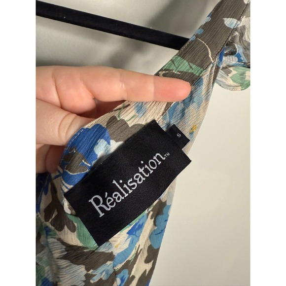 Réalisation Par Silk S Multicolor Lila Blue Hydrangea Sheer Floral Maxi Dress - Picture 6 of 8